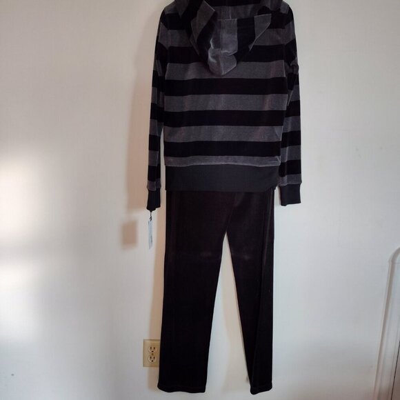 Ladies SZ XS Calvin Klein Blk/Gr Rugby Stripe Velour Track Suit - Picture 2 of 3